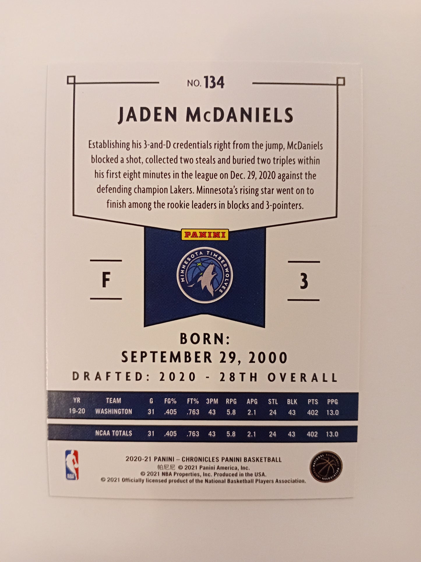 Jaden McDaniels Rookie card