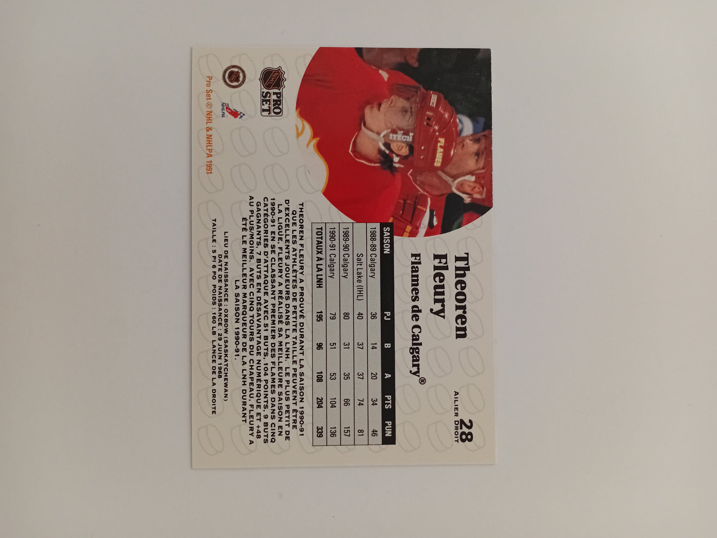 Theoren Fleury card (french writing)