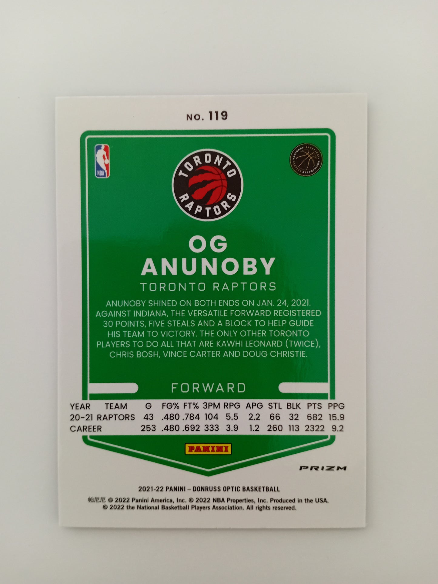 OG Anunoby Blue Velocity Prizm card (holo)