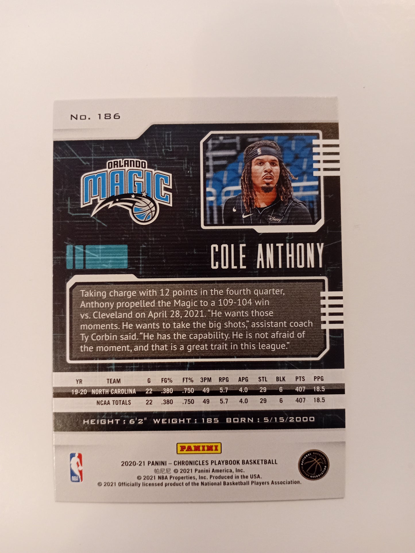 Cole Anthony Rookie card